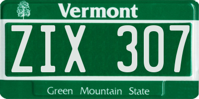 VT license plate ZIX307