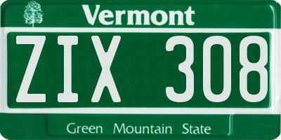 VT license plate ZIX308