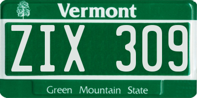 VT license plate ZIX309