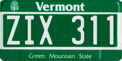 VT license plate ZIX311