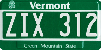 VT license plate ZIX312