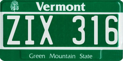 VT license plate ZIX316