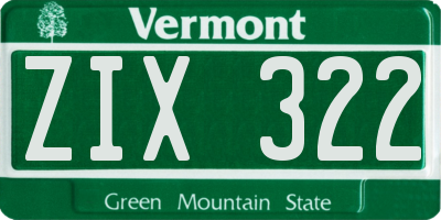 VT license plate ZIX322