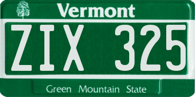 VT license plate ZIX325