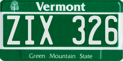 VT license plate ZIX326