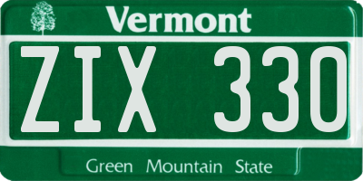 VT license plate ZIX330