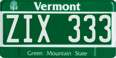 VT license plate ZIX333