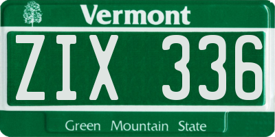 VT license plate ZIX336