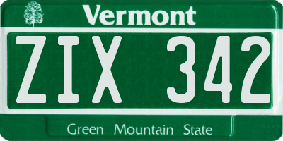 VT license plate ZIX342