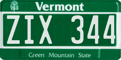 VT license plate ZIX344