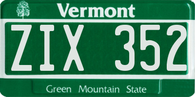 VT license plate ZIX352