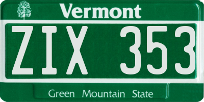 VT license plate ZIX353