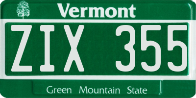 VT license plate ZIX355