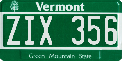 VT license plate ZIX356
