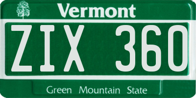 VT license plate ZIX360