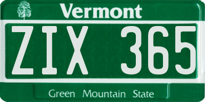 VT license plate ZIX365
