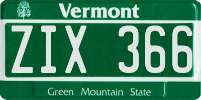 VT license plate ZIX366