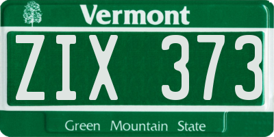 VT license plate ZIX373