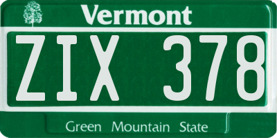 VT license plate ZIX378