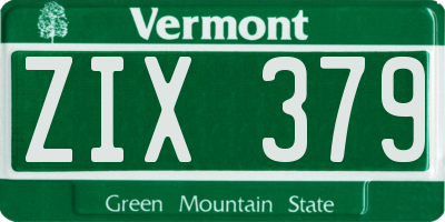 VT license plate ZIX379