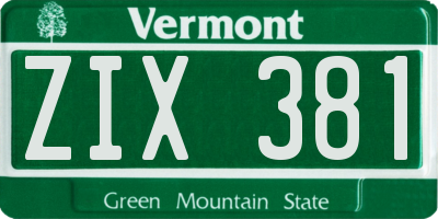VT license plate ZIX381