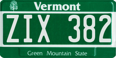 VT license plate ZIX382