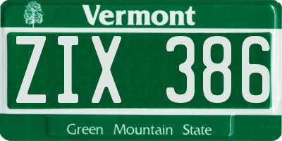 VT license plate ZIX386