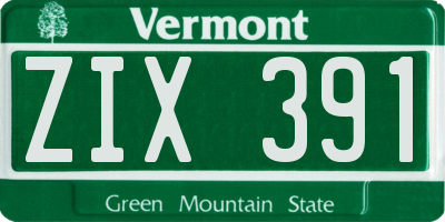 VT license plate ZIX391