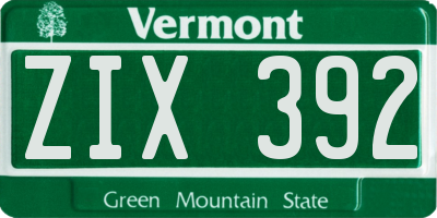 VT license plate ZIX392