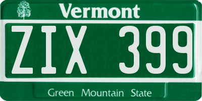 VT license plate ZIX399