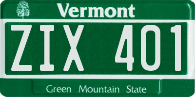 VT license plate ZIX401