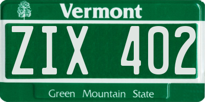 VT license plate ZIX402