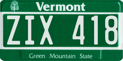 VT license plate ZIX418