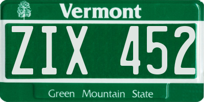 VT license plate ZIX452