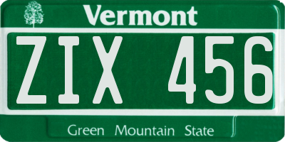 VT license plate ZIX456