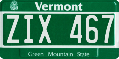 VT license plate ZIX467