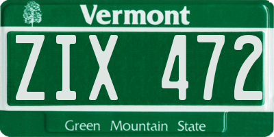VT license plate ZIX472