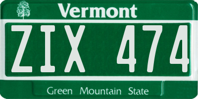 VT license plate ZIX474