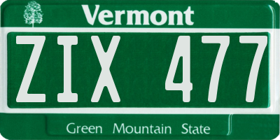 VT license plate ZIX477