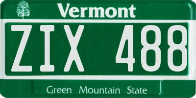 VT license plate ZIX488