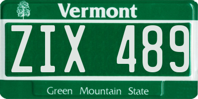VT license plate ZIX489