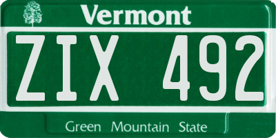 VT license plate ZIX492