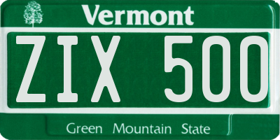 VT license plate ZIX500