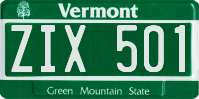 VT license plate ZIX501