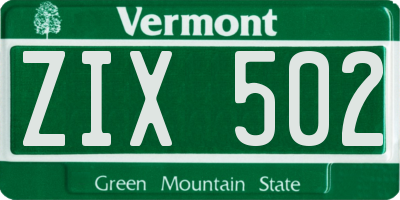 VT license plate ZIX502