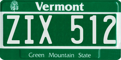 VT license plate ZIX512