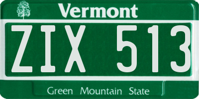 VT license plate ZIX513