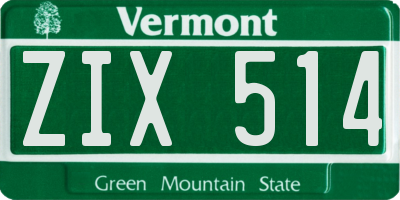 VT license plate ZIX514