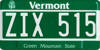 VT license plate ZIX515