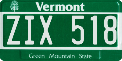 VT license plate ZIX518